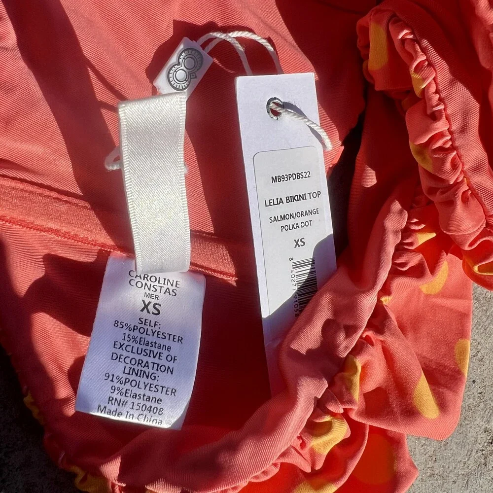 Caroline Constas Leila Bikini Top Gathered Polka Dot Bandeau Orange Size XS NWT - Picture 4 of 6